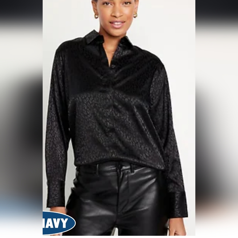 Black Satin Button-up Shirt